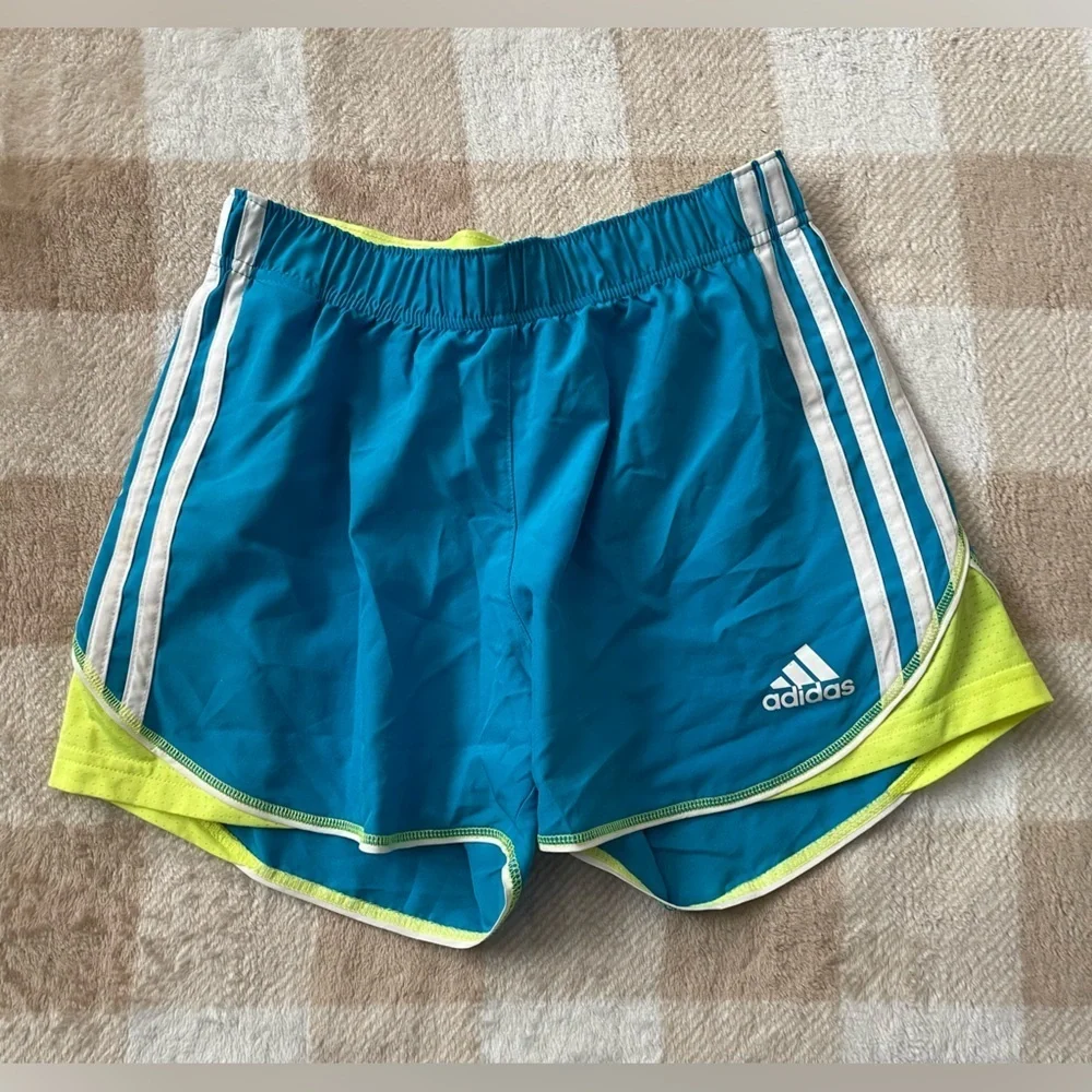 Adidas XS Turquoise and Neon Yellow Sports Shorts